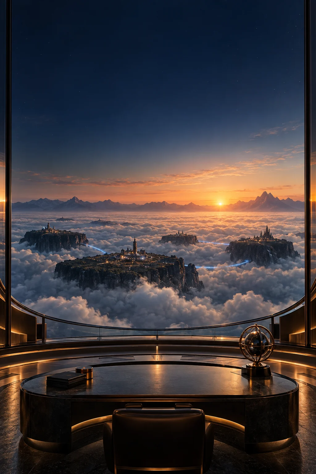 A quiet observatory overlooks a network of connected islands.