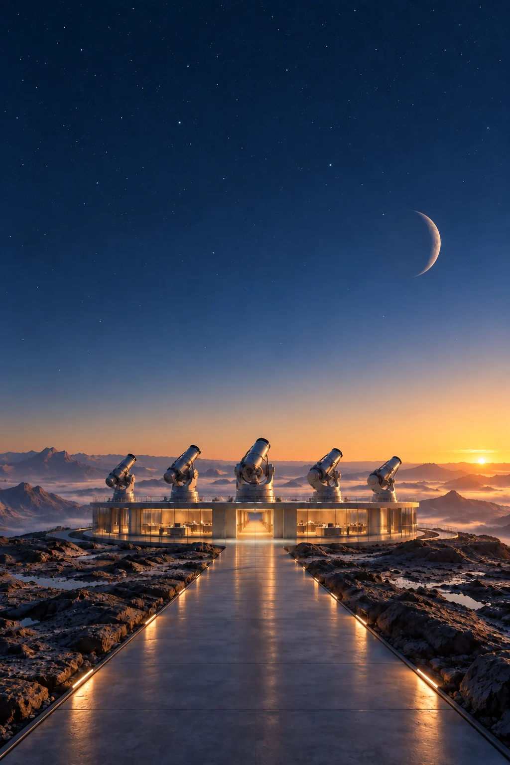 At sunrise the same observatory’s instruments align, bringing a shared picture into focus.