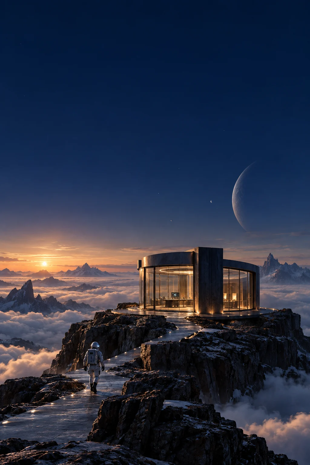 A quiet glass sanctuary on a basalt island above the clouds.